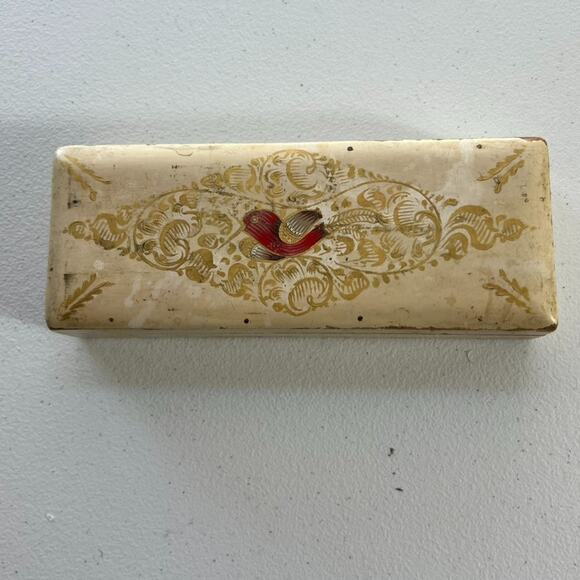 Victorian Antique Painted Wood Hinged Box Gilded 7.5"x3"x1.5" - Picture 3 of 12